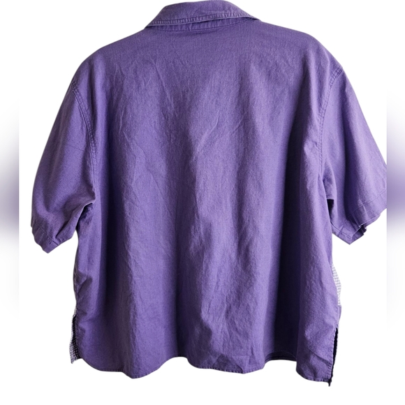 Vintage C.M. Shapes Button Down Shirt 3/4 Sleeve Purple 3XL Shoulder Pads Tunic - Picture 2 of 8